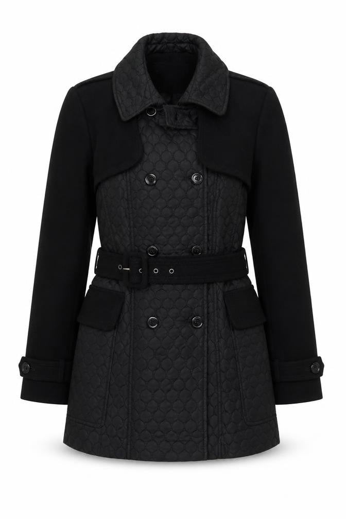 Warehouse Women’s Black UK 14 Quilted Belted Trench Coat