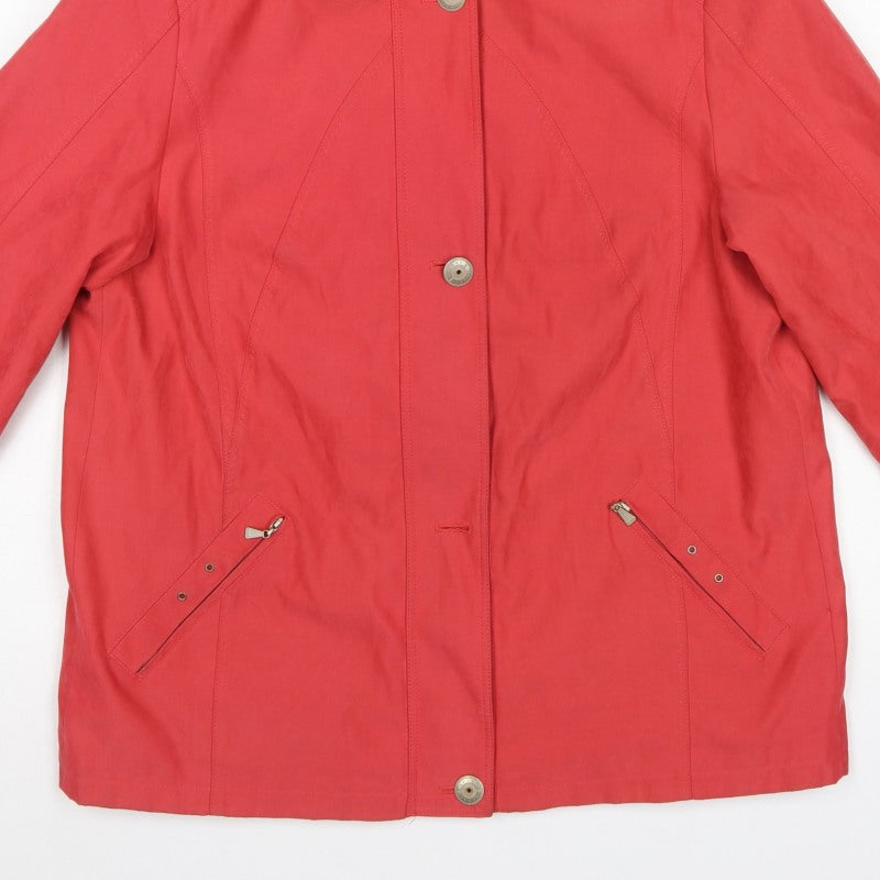Lebek Women Red UK 16 Mid-Length Jacket Stand Collar Zip Pockets