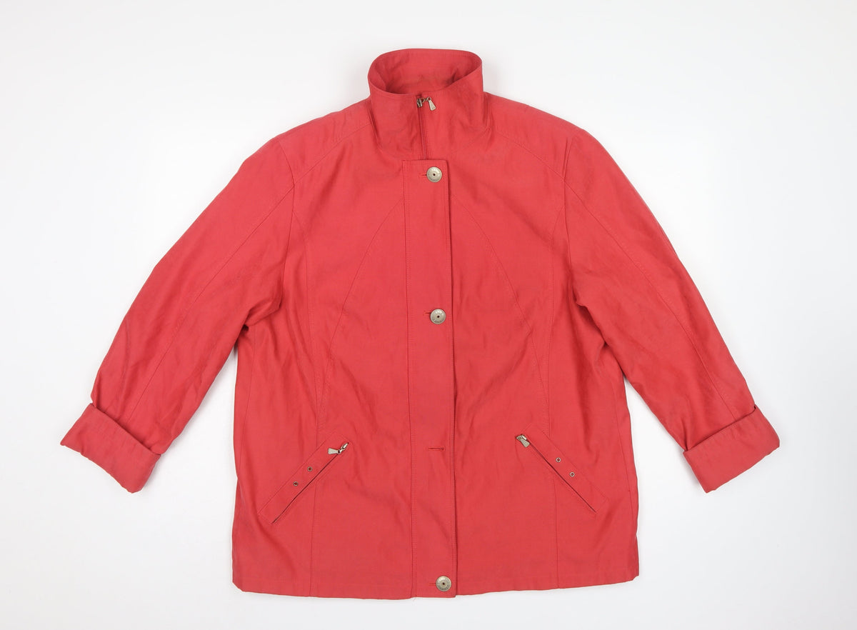 Lebek Women Red UK 16 Mid-Length Jacket Stand Collar Zip Pockets