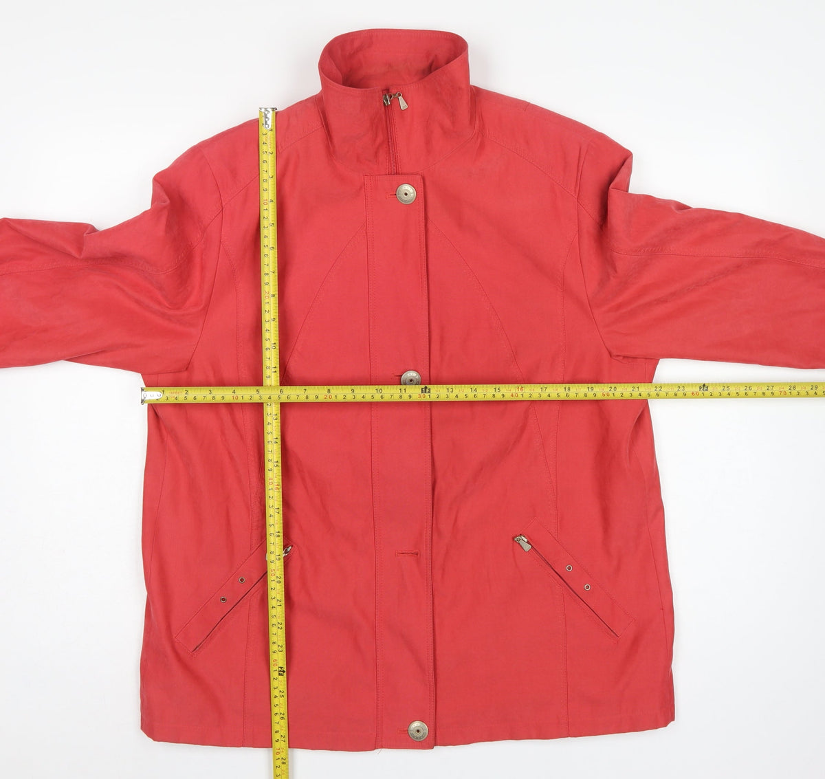 Lebek Women Red UK 16 Mid-Length Jacket Stand Collar Zip Pockets