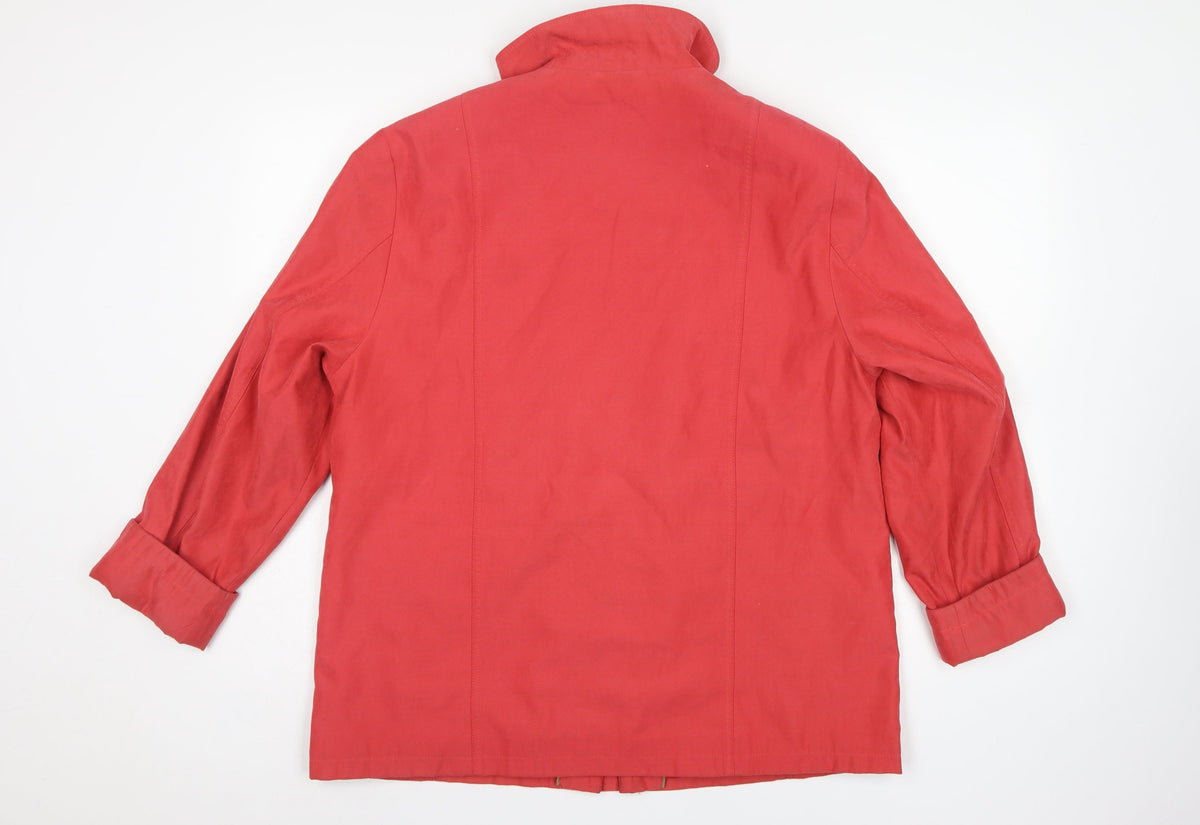 Lebek Women Red UK 16 Mid-Length Jacket Stand Collar Zip Pockets