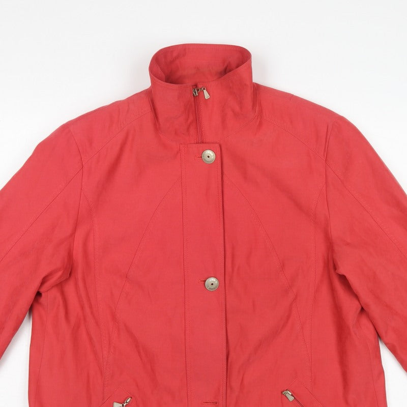 Lebek Women Red UK 16 Mid-Length Jacket Stand Collar Zip Pockets