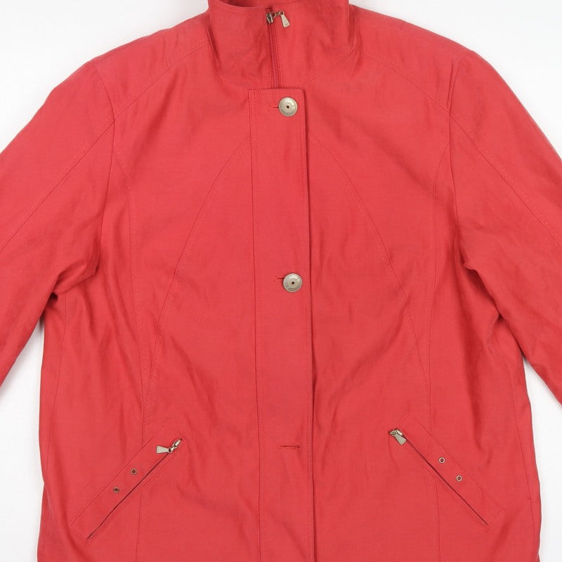 Lebek Women Red UK 16 Mid-Length Jacket Stand Collar Zip Pockets