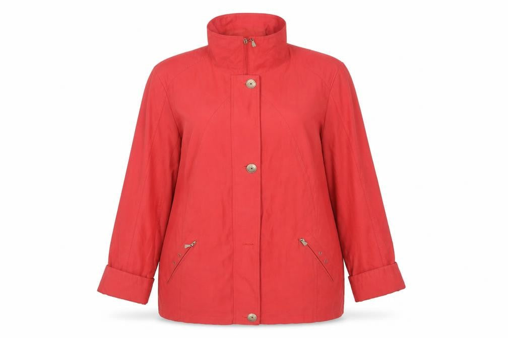 Lebek Women Red UK 16 Mid-Length Jacket Stand Collar Zip Pockets