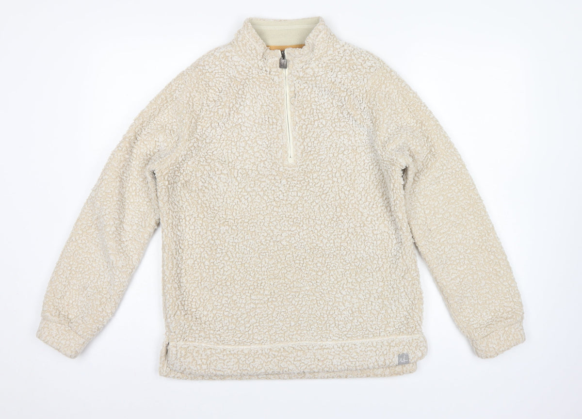 Weird Fish Women Ivory UK 12 1/4 Zip Sherpa Fleece Pullover Sweatshirt