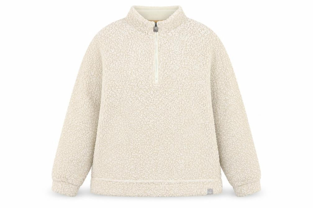 Weird Fish Women Ivory UK 12 1/4 Zip Sherpa Fleece Pullover Sweatshirt