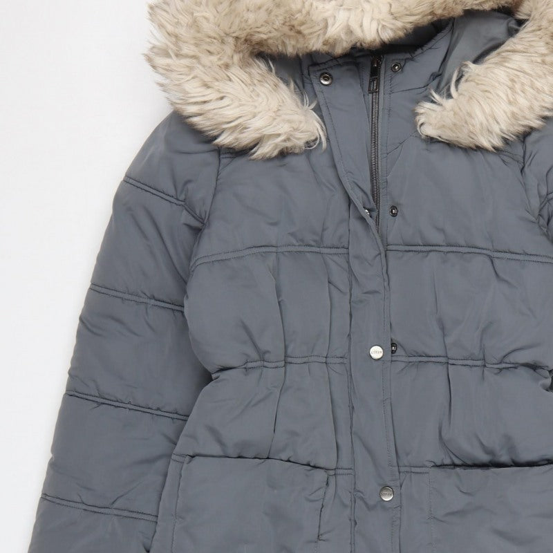 Lipsy London Girls Grey 12 Years Long Hooded Faux Fur Puffer Coat