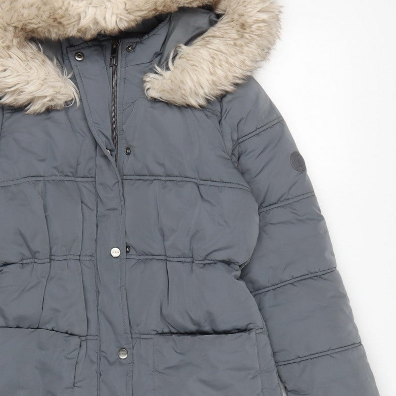 Lipsy London Girls Grey 12 Years Long Hooded Faux Fur Puffer Coat
