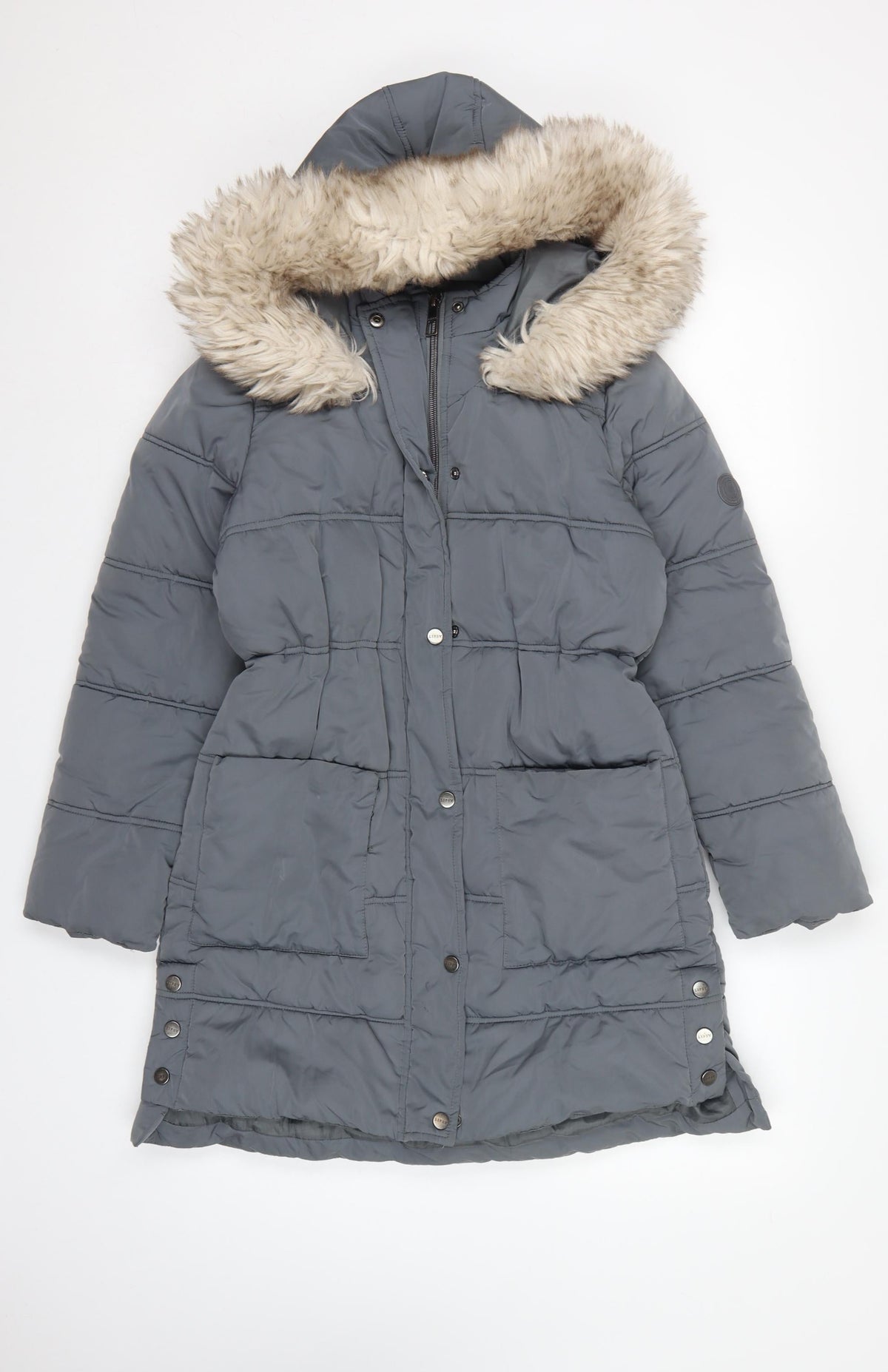 Lipsy London Girls Grey 12 Years Long Hooded Faux Fur Puffer Coat