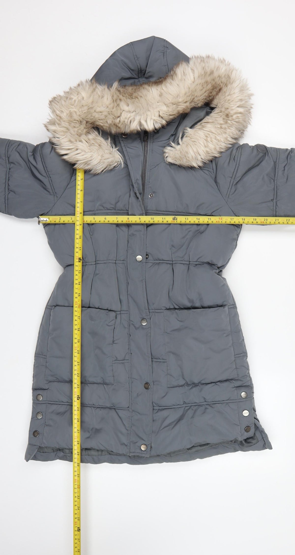 Lipsy London Girls Grey 12 Years Long Hooded Faux Fur Puffer Coat