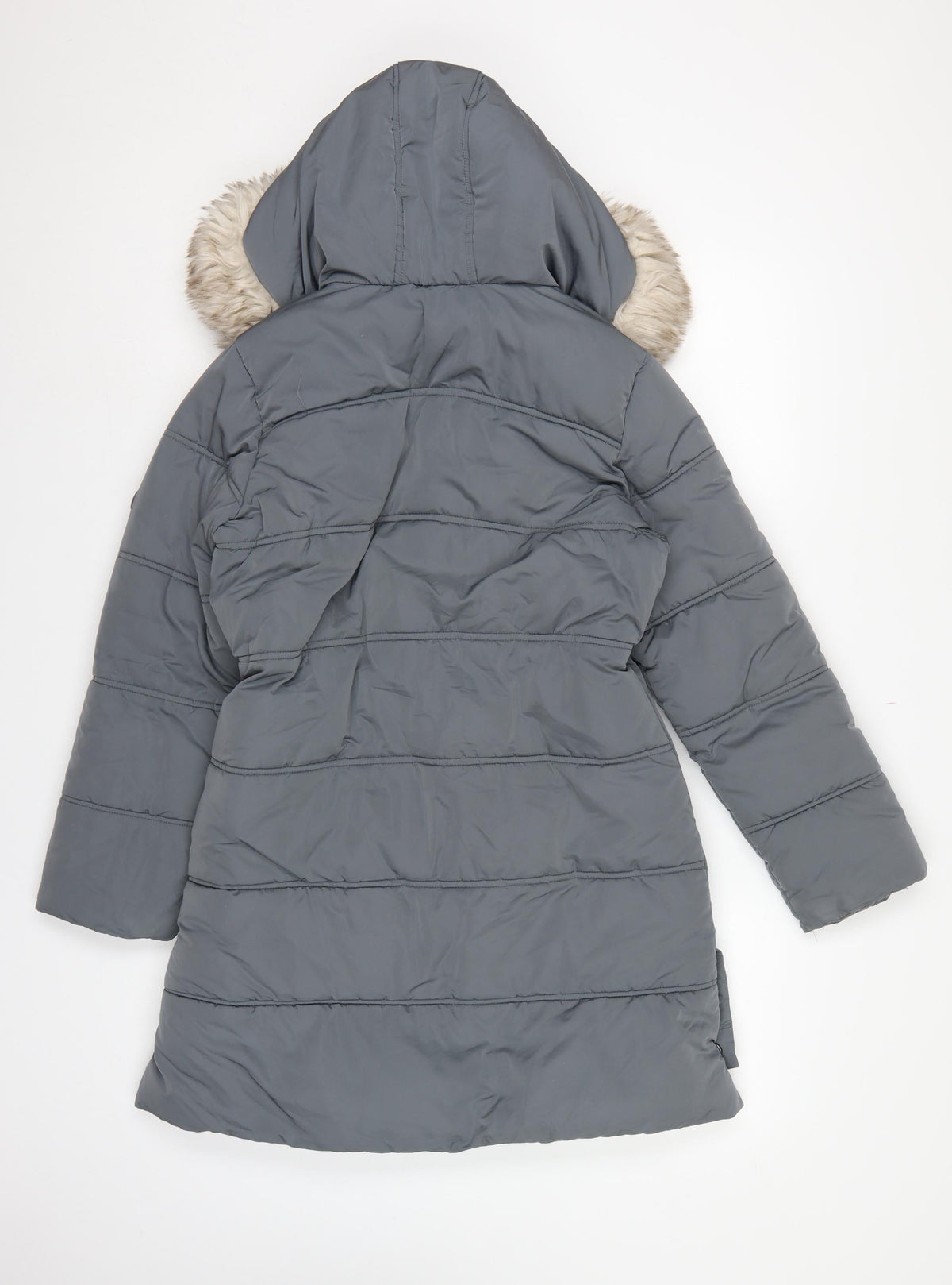 Lipsy London Girls Grey 12 Years Long Hooded Faux Fur Puffer Coat