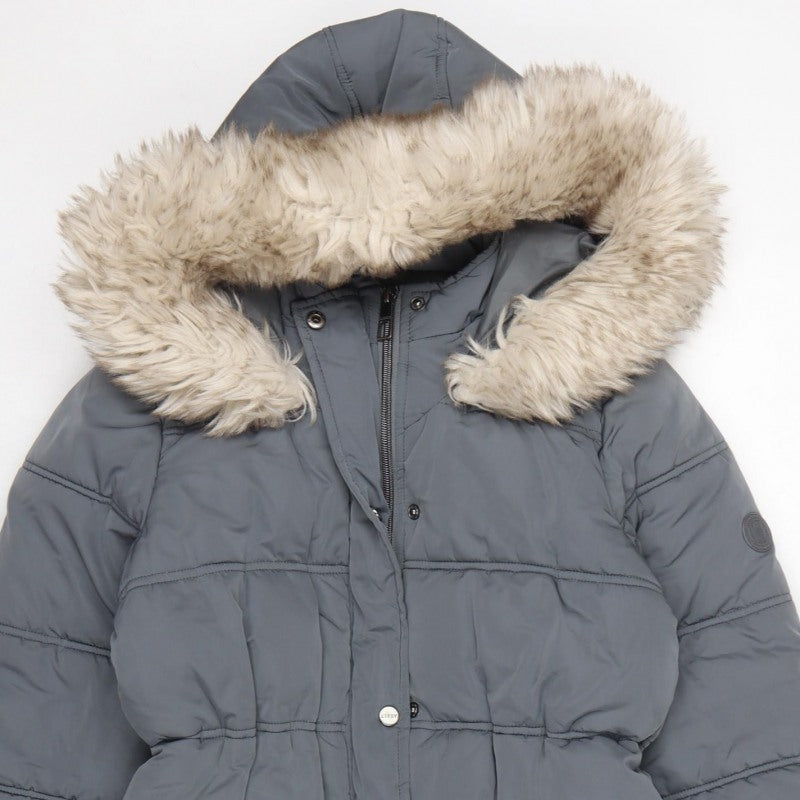 Lipsy London Girls Grey 12 Years Long Hooded Faux Fur Puffer Coat