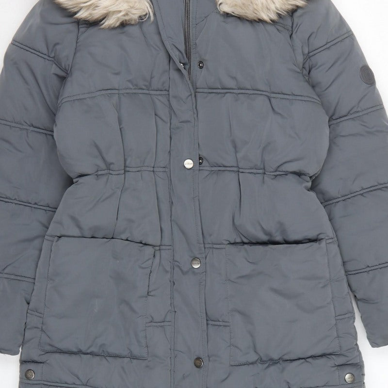 Lipsy London Girls Grey 12 Years Long Hooded Faux Fur Puffer Coat