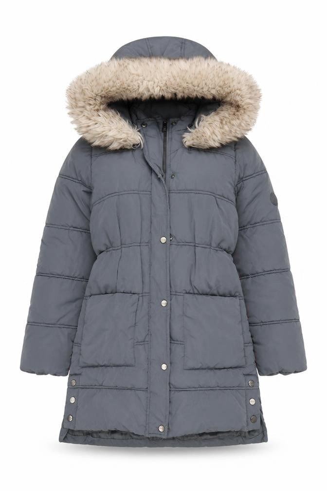 Lipsy London Girls Grey 12 Years Long Hooded Faux Fur Puffer Coat