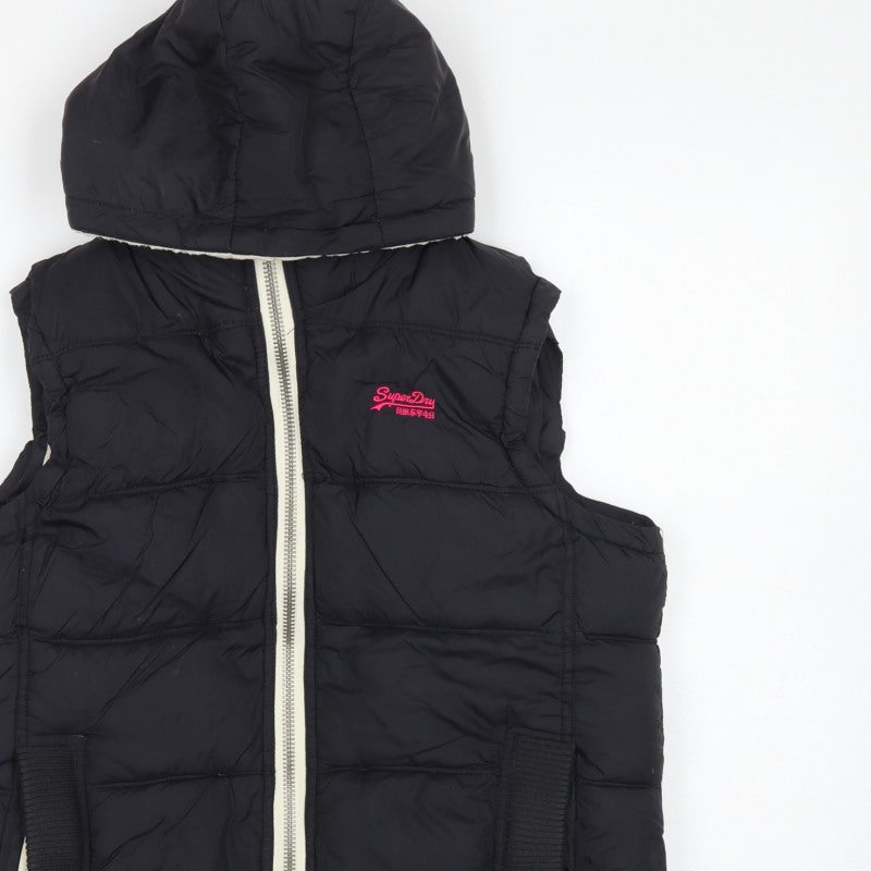 Superdry Women Black M Hooded Padded Puffer Waistcoat Gilet