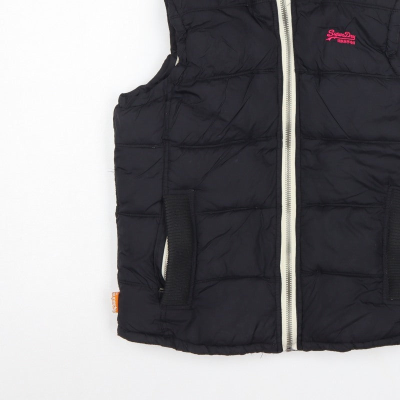 Superdry Women Black M Hooded Padded Puffer Waistcoat Gilet