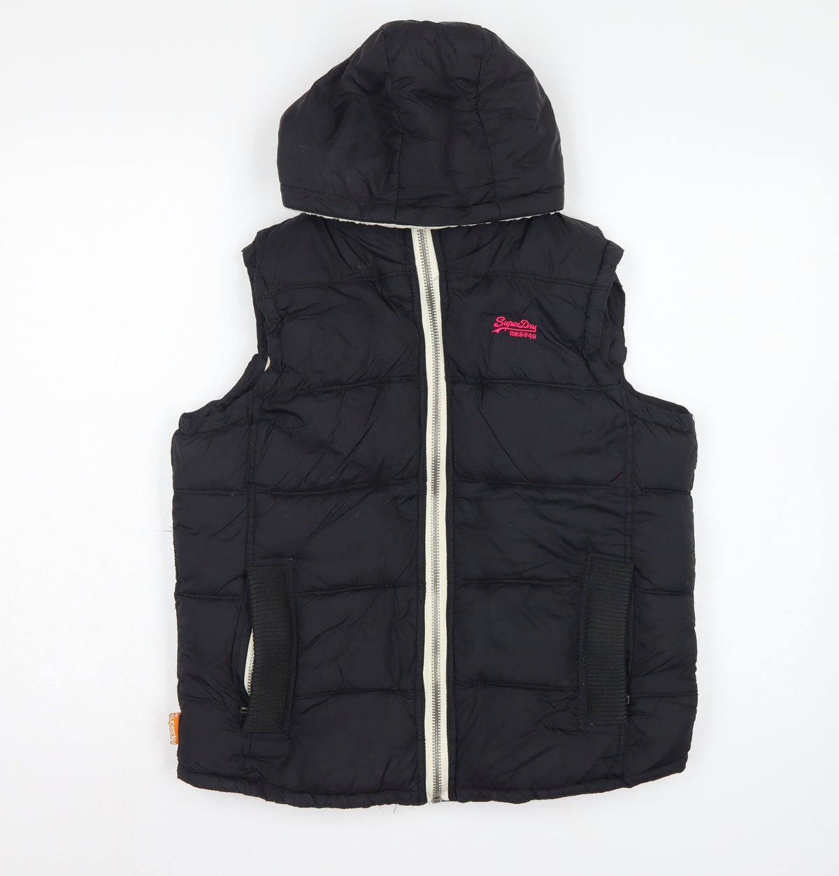 Superdry Women Black M Hooded Padded Puffer Waistcoat Gilet