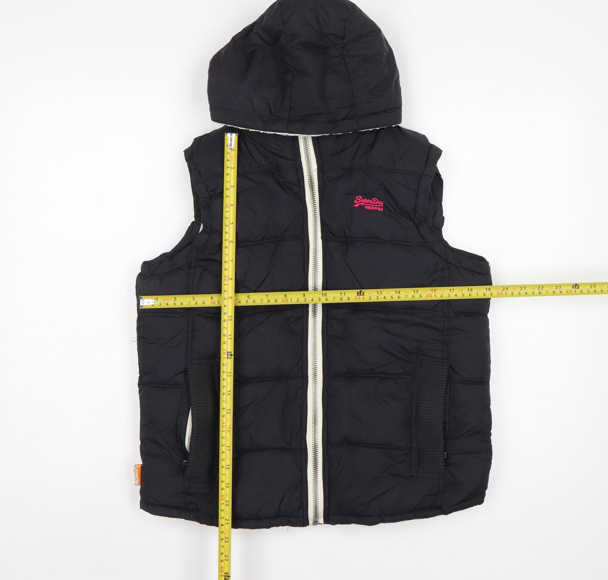 Superdry Women Black M Hooded Padded Puffer Waistcoat Gilet