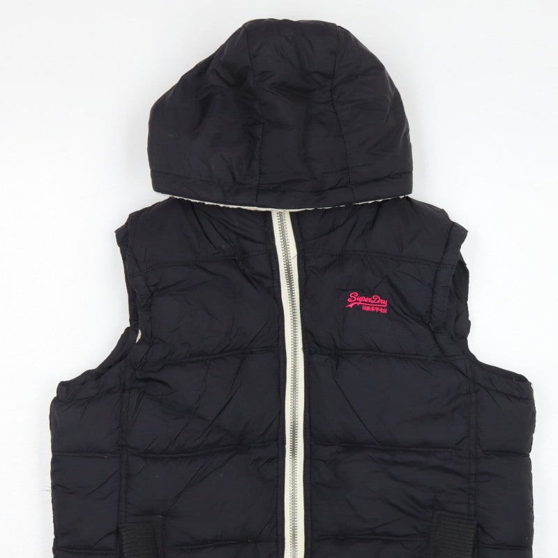 Superdry Women Black M Hooded Padded Puffer Waistcoat Gilet