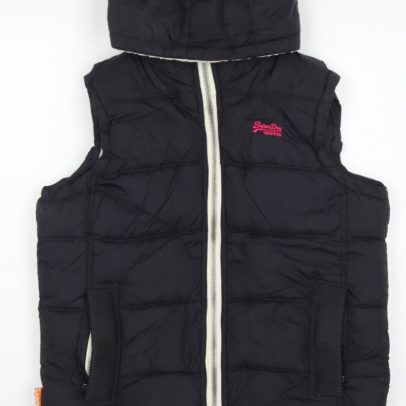 Superdry Women Black M Hooded Padded Puffer Waistcoat Gilet