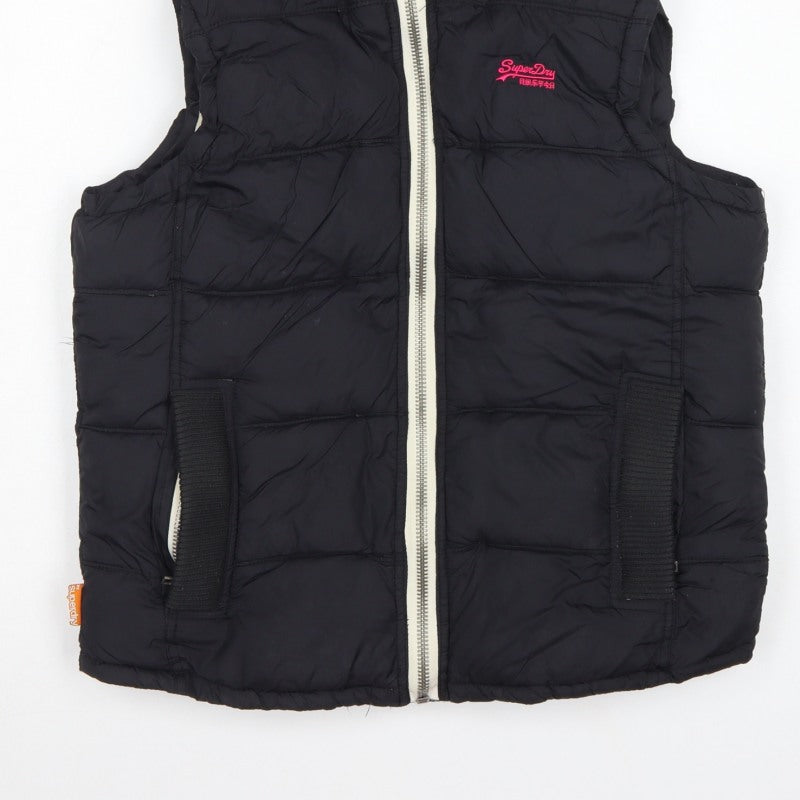 Superdry Women Black M Hooded Padded Puffer Waistcoat Gilet