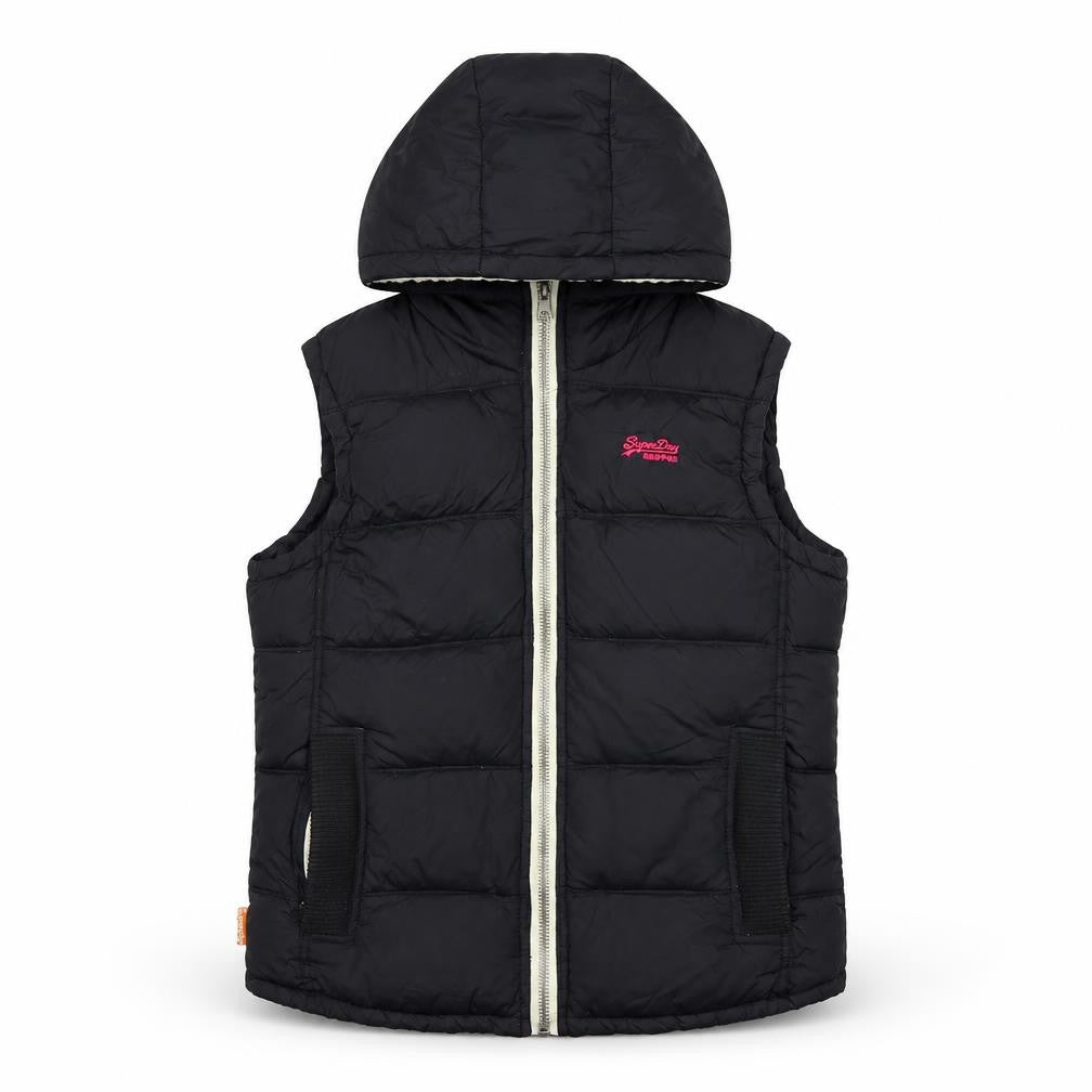 Superdry Women Black M Hooded Padded Puffer Waistcoat Gilet
