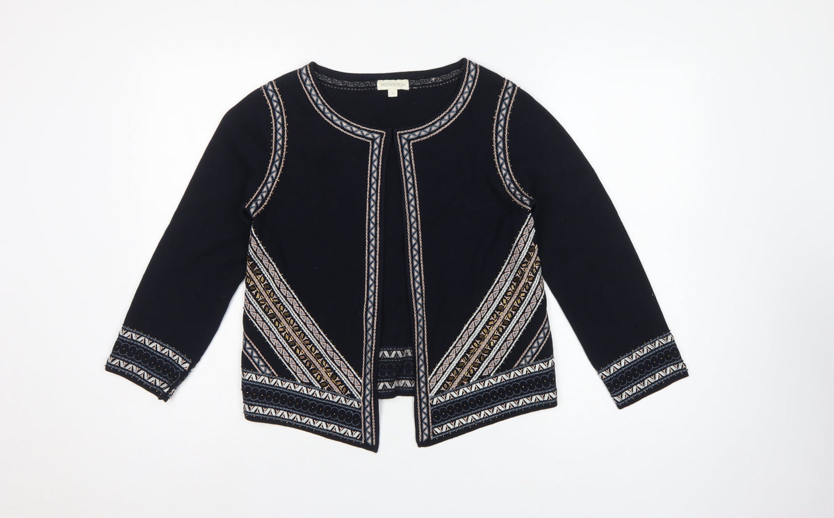 Monsoon Women Black Aztec Embroidered Open Cardigan Size S