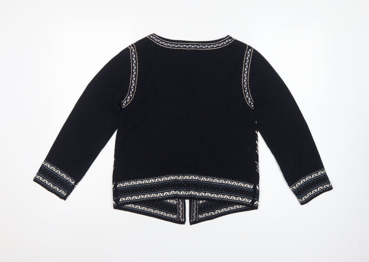 Monsoon Women Black Aztec Embroidered Open Cardigan Size S