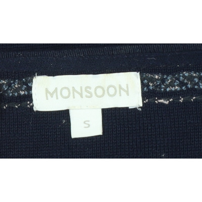 Monsoon Women Black Aztec Embroidered Open Cardigan Size S