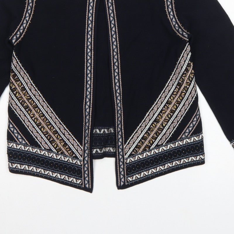 Monsoon Women Black Aztec Embroidered Open Cardigan Size S
