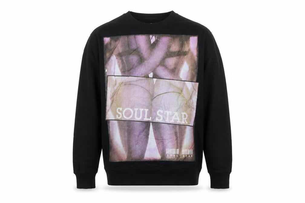 Soul Star Men's Black L Graphic Print Crew Neck Pullover Sweatshirt