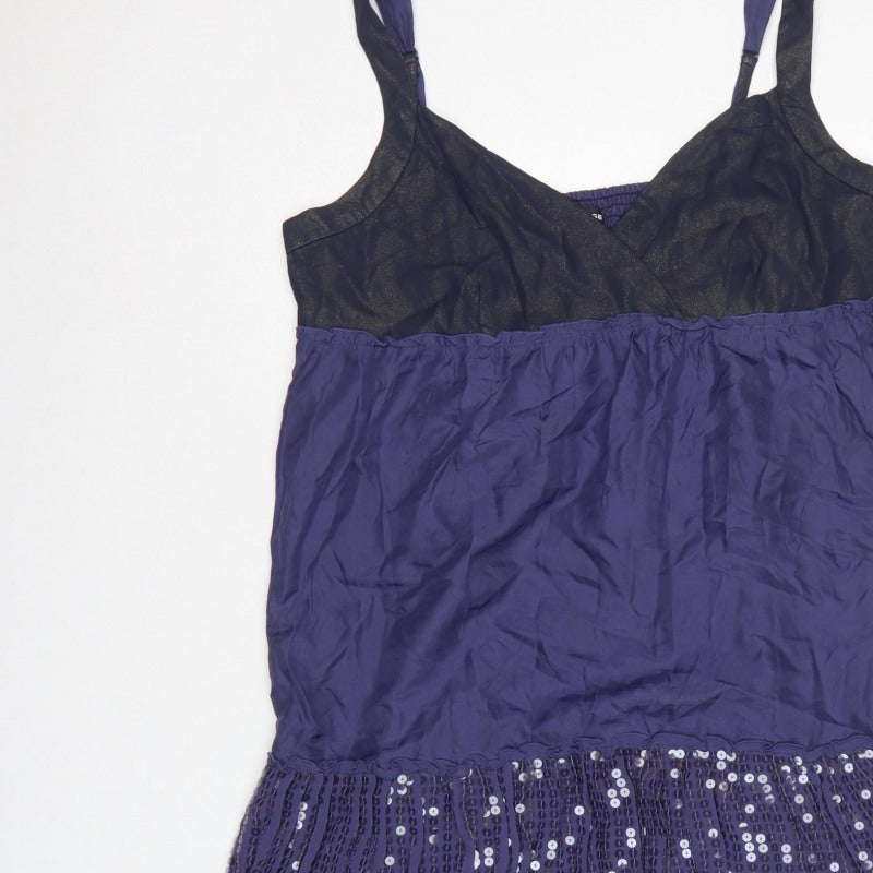 Warehouse Women Purple UK 16 Silk Sequin Strappy Fit & Flare Dress
