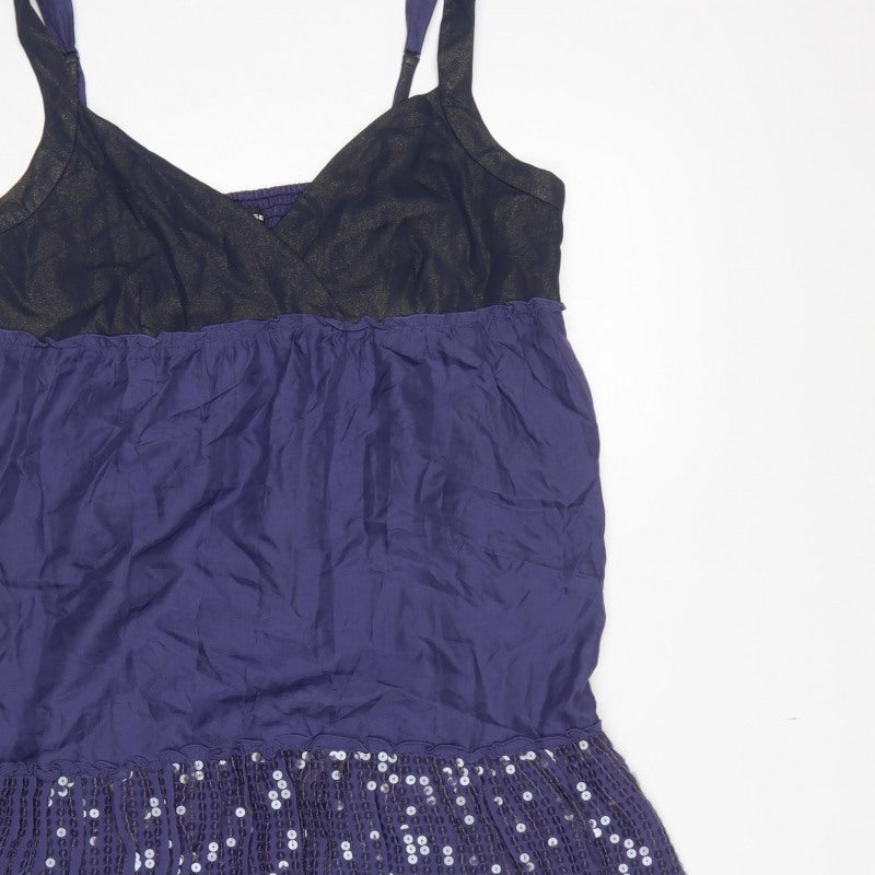 Warehouse Women Purple UK 16 Silk Sequin Strappy Fit & Flare Dress