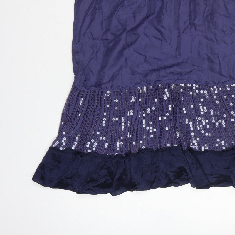 Warehouse Women Purple UK 16 Silk Sequin Strappy Fit & Flare Dress
