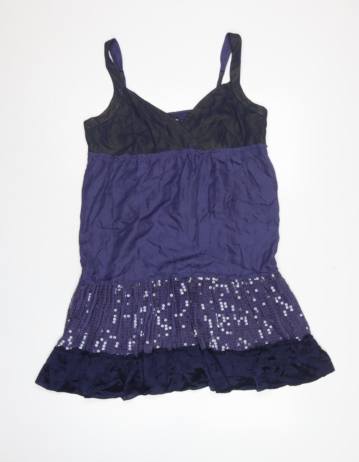 Warehouse Women Purple UK 16 Silk Sequin Strappy Fit & Flare Dress