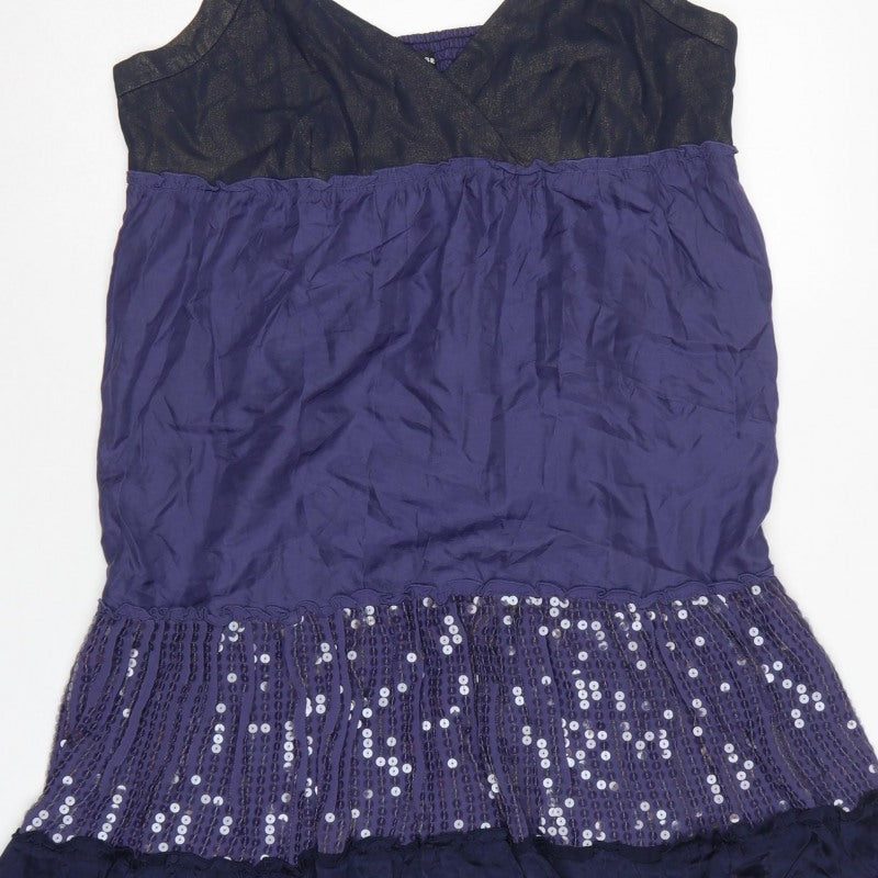 Warehouse Women Purple UK 16 Silk Sequin Strappy Fit & Flare Dress