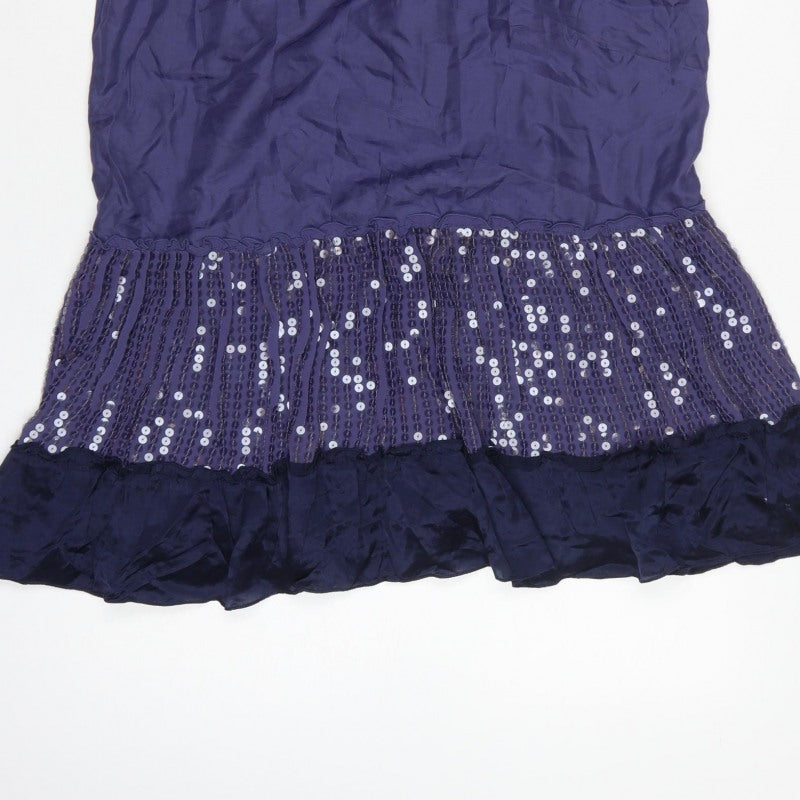 Warehouse Women Purple UK 16 Silk Sequin Strappy Fit & Flare Dress