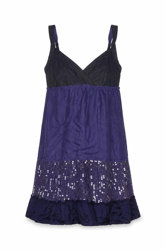 Warehouse Women Purple UK 16 Silk Sequin Strappy Fit & Flare Dress