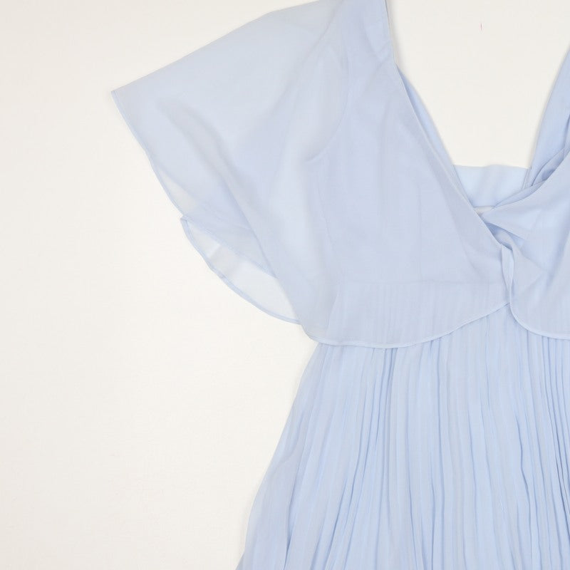 ASOS Women Blue UK 10 Fit & Flare Pleated Chiffon Flutter Sleeve Dress
