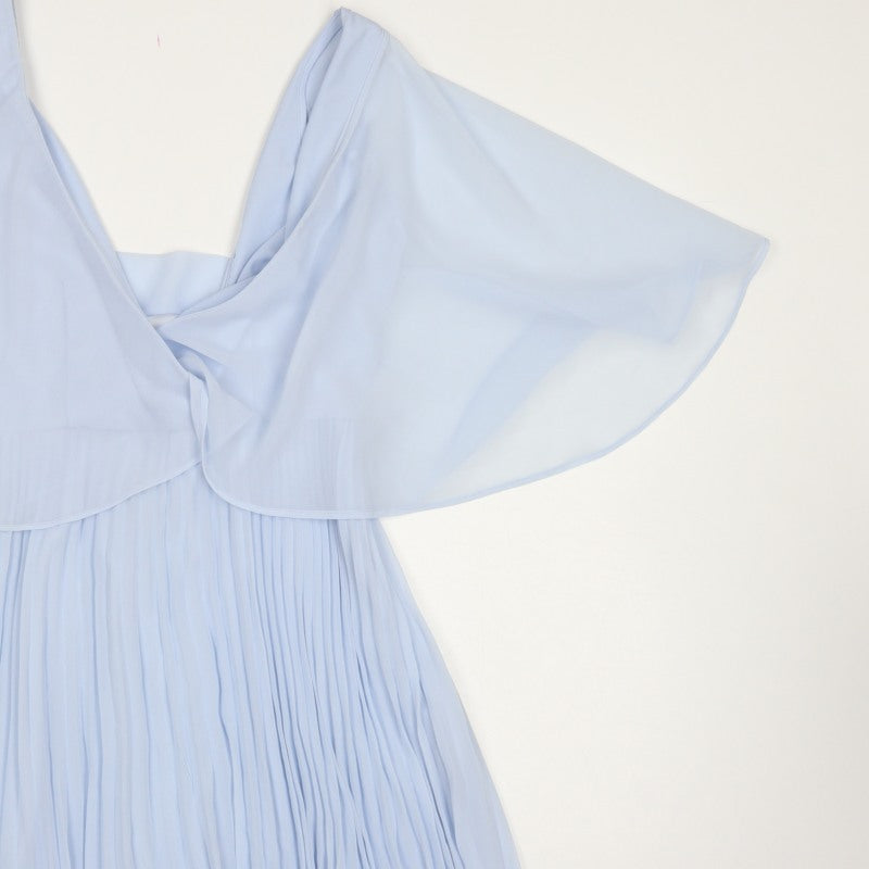 ASOS Women Blue UK 10 Fit & Flare Pleated Chiffon Flutter Sleeve Dress