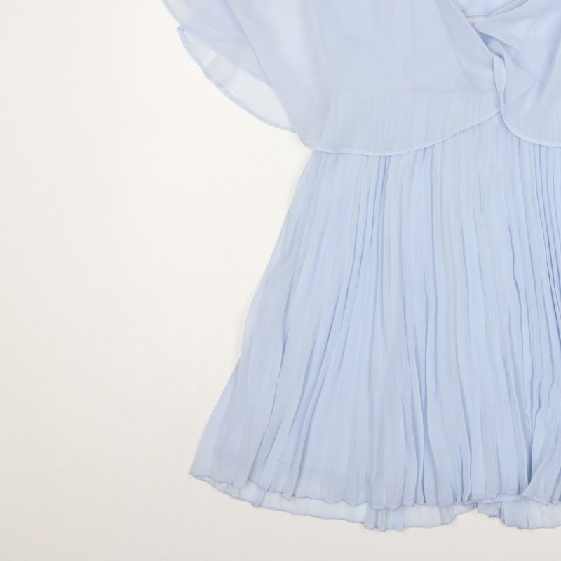 ASOS Women Blue UK 10 Fit & Flare Pleated Chiffon Flutter Sleeve Dress