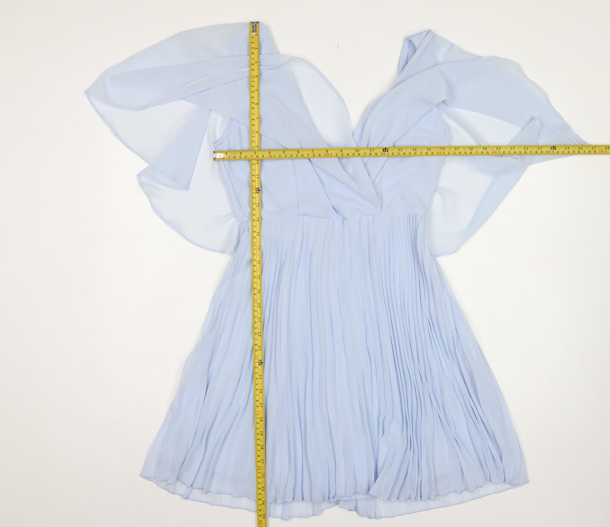 ASOS Women Blue UK 10 Fit & Flare Pleated Chiffon Flutter Sleeve Dress