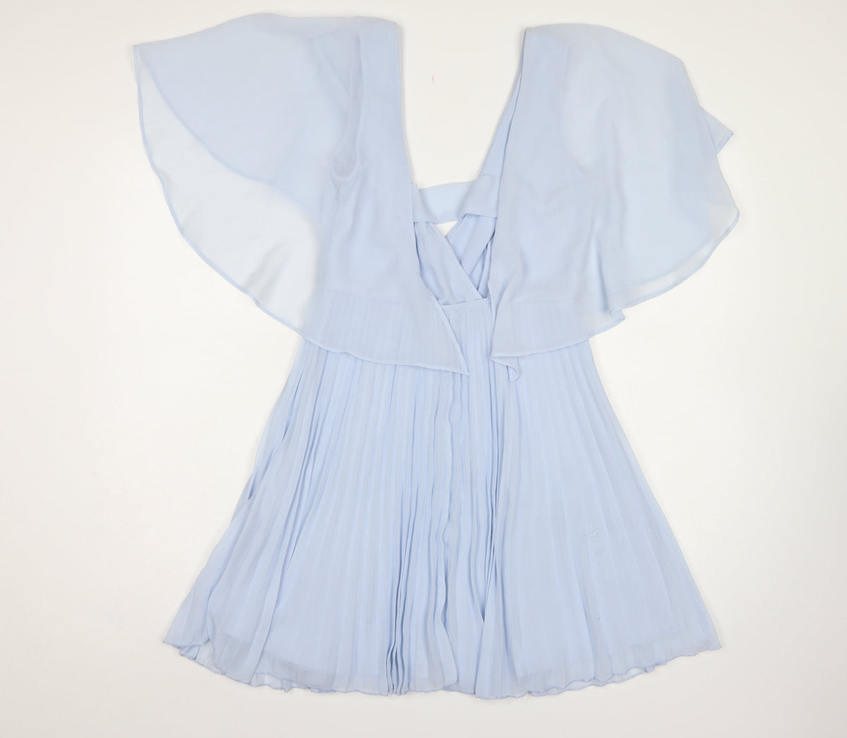 ASOS Women Blue UK 10 Fit & Flare Pleated Chiffon Flutter Sleeve Dress