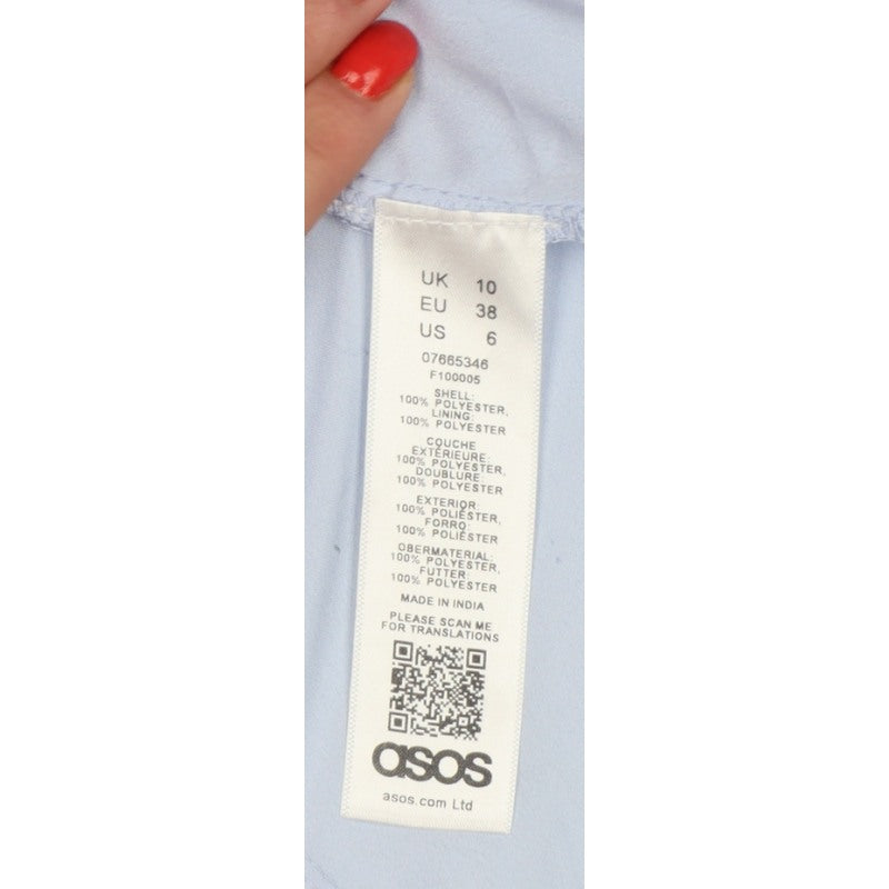 ASOS Women Blue UK 10 Fit & Flare Pleated Chiffon Flutter Sleeve Dress