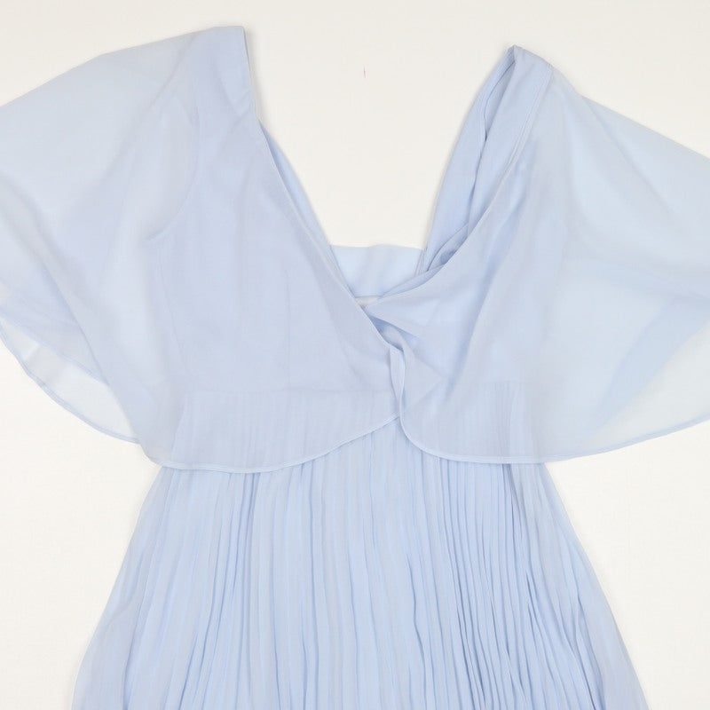 ASOS Women Blue UK 10 Fit & Flare Pleated Chiffon Flutter Sleeve Dress