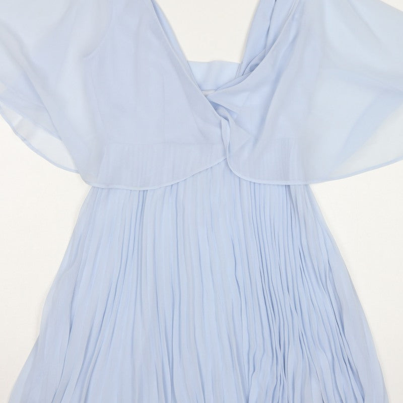 ASOS Women Blue UK 10 Fit & Flare Pleated Chiffon Flutter Sleeve Dress