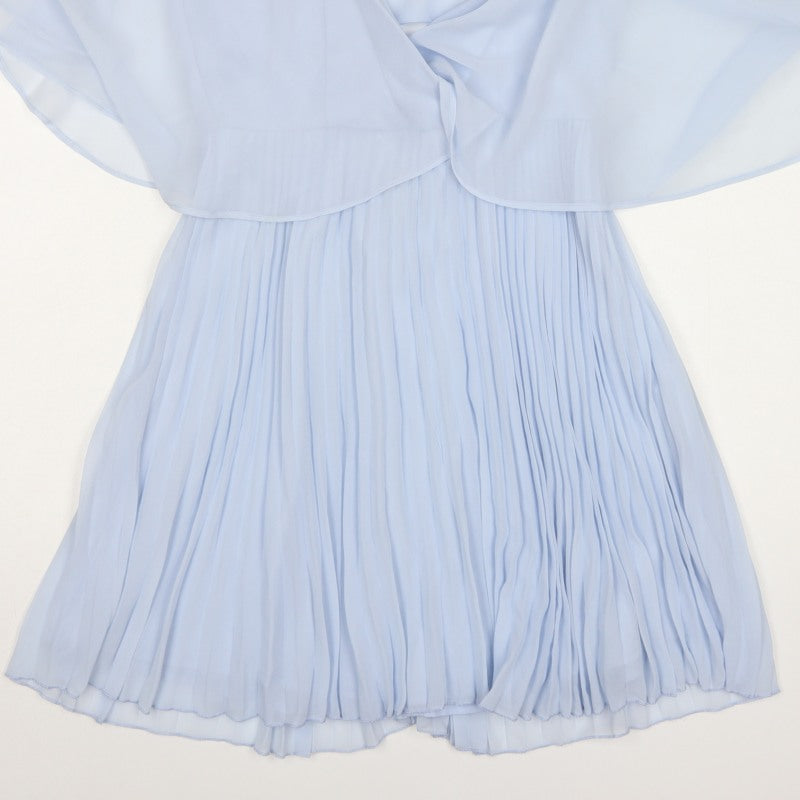 ASOS Women Blue UK 10 Fit & Flare Pleated Chiffon Flutter Sleeve Dress