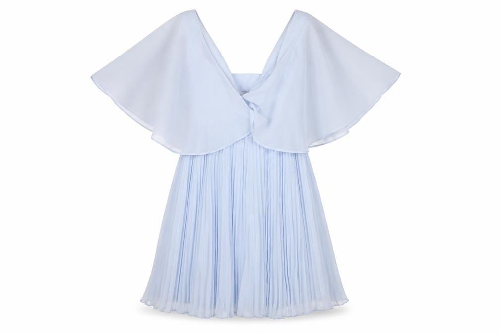 ASOS Women Blue UK 10 Fit & Flare Pleated Chiffon Flutter Sleeve Dress