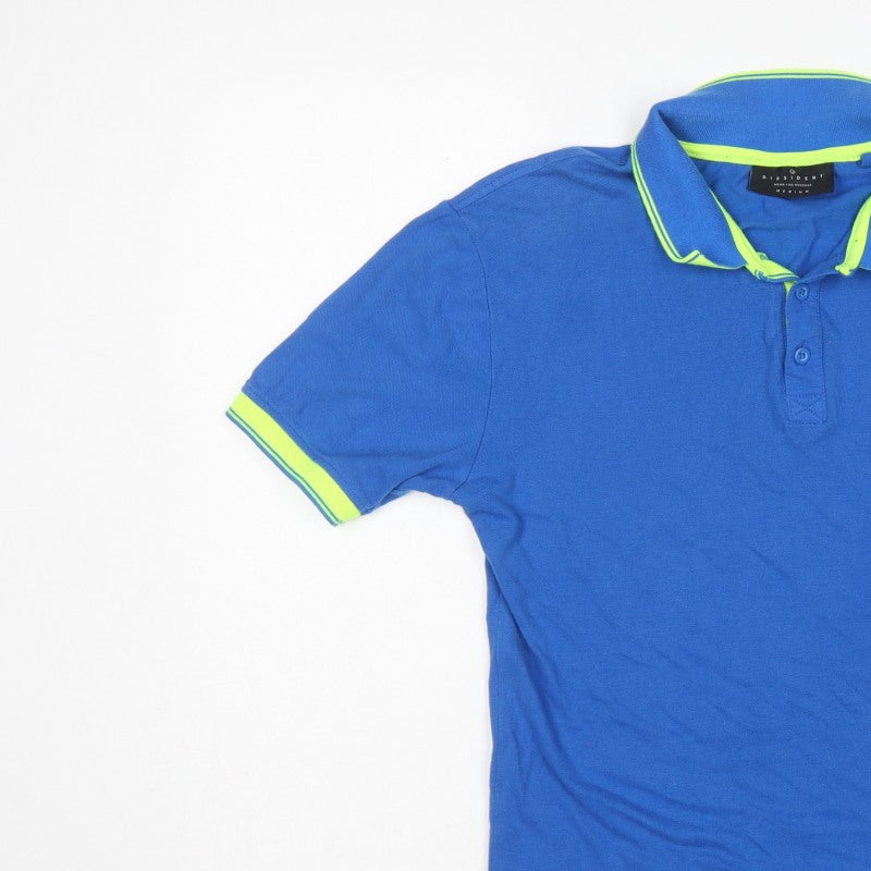 Dissident Mens Blue M Cotton Polo Shirt Neon Trim Logo Short Sleeve