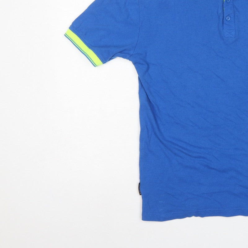 Dissident Mens Blue M Cotton Polo Shirt Neon Trim Logo Short Sleeve